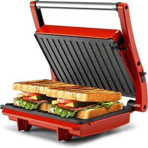 Panini Press Grill - Sandwich Maker with Non-Stick Cooking Plate Red